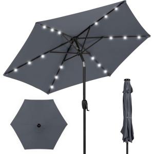 imageBest Choice Products 10ft Solar Polyester LED Lighted Patio Umbrella wTilt Adjustment and UVResistant Fabric  Striped BlackSlate
