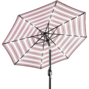 imageBest Choice Products 10ft Solar Polyester LED Lighted Patio Umbrella wTilt Adjustment and UVResistant Fabric  Striped BlackStriped Burgundy