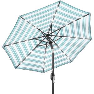 imageBest Choice Products 10ft Solar Polyester LED Lighted Patio Umbrella wTilt Adjustment and UVResistant Fabric  Striped BlackStriped Sky Blue