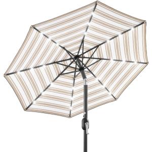 imageBest Choice Products 10ft Solar Polyester LED Lighted Patio Umbrella wTilt Adjustment and UVResistant Fabric  Striped BlackStriped Tan