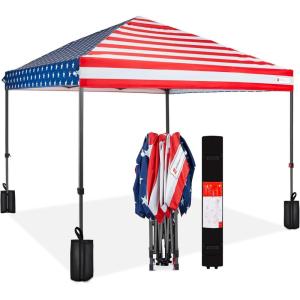 imageBest Choice Products 10x10ft Easy Pop Up Canopy wSide Wall 10 Pockets Portable Carrying Case 1Button Setup 4 Weight Bags  American FlagAmerican Flag