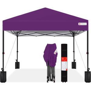 imageBest Choice Products 10x10ft Easy Pop Up Canopy wSide Wall 10 Pockets Portable Carrying Case 1Button Setup 4 Weight Bags  American FlagAmethyst Purple