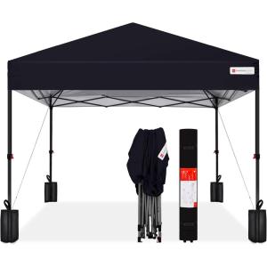 imageBest Choice Products 10x10ft Easy Pop Up Canopy wSide Wall 10 Pockets Portable Carrying Case 1Button Setup 4 Weight Bags  American FlagBlack