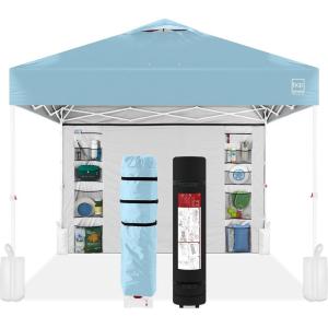 imageBest Choice Products 10x10ft Easy Pop Up Canopy wSide Wall 10 Pockets Portable Carrying Case 1Button Setup 4 Weight Bags  American FlagBlueWhite
