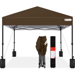 imageBest Choice Products 10x10ft Easy Pop Up Canopy wSide Wall 10 Pockets Portable Carrying Case 1Button Setup 4 Weight Bags  American FlagBrown