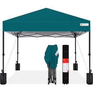 imageBest Choice Products 10x10ft Easy Pop Up Canopy wSide Wall 10 Pockets Portable Carrying Case 1Button Setup 4 Weight Bags  American FlagCerulean