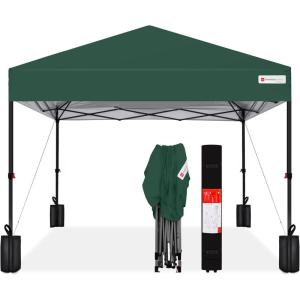 imageBest Choice Products 10x10ft Easy Pop Up Canopy wSide Wall 10 Pockets Portable Carrying Case 1Button Setup 4 Weight Bags  American FlagDark Green