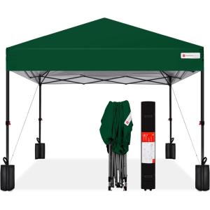 imageBest Choice Products 10x10ft Easy Pop Up Canopy wSide Wall 10 Pockets Portable Carrying Case 1Button Setup 4 Weight Bags  American FlagForest Green