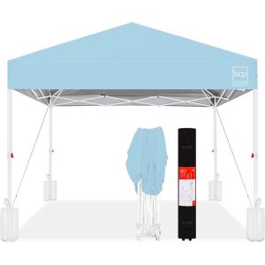 imageBest Choice Products 10x10ft Easy Pop Up Canopy wSide Wall 10 Pockets Portable Carrying Case 1Button Setup 4 Weight Bags  American FlagFrench BlueWhite