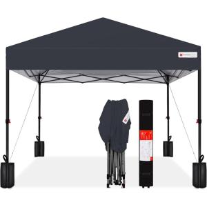 imageBest Choice Products 10x10ft Easy Pop Up Canopy wSide Wall 10 Pockets Portable Carrying Case 1Button Setup 4 Weight Bags  American FlagGray