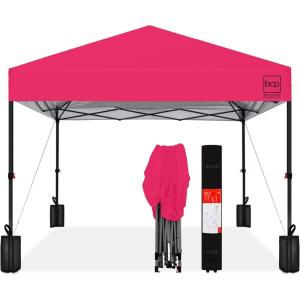 imageBest Choice Products 10x10ft Easy Pop Up Canopy wSide Wall 10 Pockets Portable Carrying Case 1Button Setup 4 Weight Bags  American FlagHot Pink
