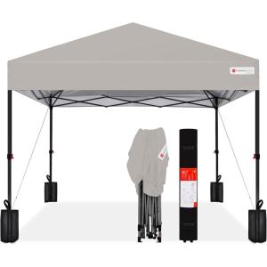 imageBest Choice Products 10x10ft Easy Pop Up Canopy wSide Wall 10 Pockets Portable Carrying Case 1Button Setup 4 Weight Bags  American FlagLight Gray