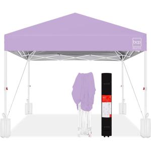 imageBest Choice Products 10x10ft Easy Pop Up Canopy wSide Wall 10 Pockets Portable Carrying Case 1Button Setup 4 Weight Bags  American FlagLilacWhite