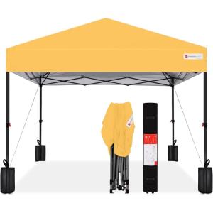 imageBest Choice Products 10x10ft Easy Pop Up Canopy wSide Wall 10 Pockets Portable Carrying Case 1Button Setup 4 Weight Bags  American FlagMarigold