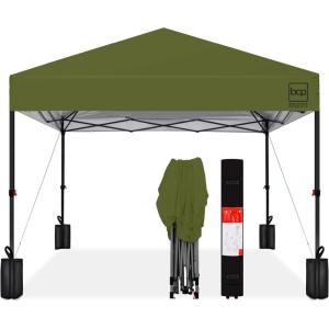 imageBest Choice Products 10x10ft Easy Pop Up Canopy wSide Wall 10 Pockets Portable Carrying Case 1Button Setup 4 Weight Bags  American FlagOlive Green