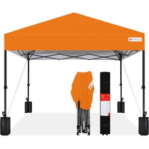imageBest Choice Products 10x10ft Easy Pop Up Canopy wSide Wall 10 Pockets Portable Carrying Case 1Button Setup 4 Weight Bags  American FlagOrange