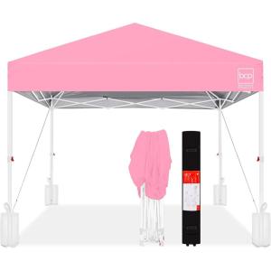 imageBest Choice Products 10x10ft Easy Pop Up Canopy wSide Wall 10 Pockets Portable Carrying Case 1Button Setup 4 Weight Bags  American FlagPinkWhite