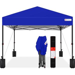 imageBest Choice Products 10x10ft Easy Pop Up Canopy wSide Wall 10 Pockets Portable Carrying Case 1Button Setup 4 Weight Bags  American FlagResort Blue