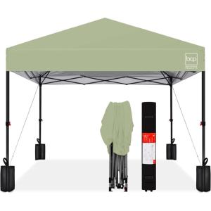 imageBest Choice Products 10x10ft Easy Pop Up Canopy wSide Wall 10 Pockets Portable Carrying Case 1Button Setup 4 Weight Bags  American FlagSage Green