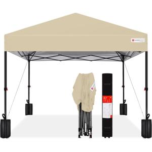 imageBest Choice Products 10x10ft Easy Pop Up Canopy wSide Wall 10 Pockets Portable Carrying Case 1Button Setup 4 Weight Bags  American FlagSand