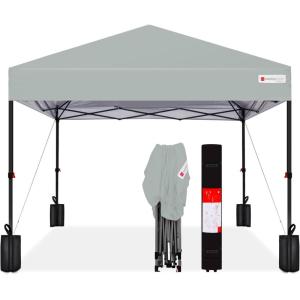 imageBest Choice Products 10x10ft Easy Pop Up Canopy wSide Wall 10 Pockets Portable Carrying Case 1Button Setup 4 Weight Bags  American FlagSilver