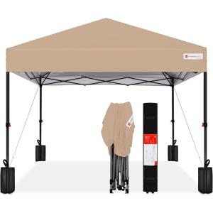 imageBest Choice Products 10x10ft Easy Pop Up Canopy wSide Wall 10 Pockets Portable Carrying Case 1Button Setup 4 Weight Bags  American FlagTan