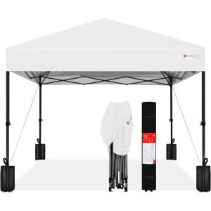 imageBest Choice Products 10x10ft Easy Pop Up Canopy wSide Wall 10 Pockets Portable Carrying Case 1Button Setup 4 Weight Bags  American FlagWhite