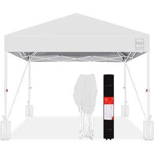 imageBest Choice Products 10x10ft Easy Pop Up Canopy wSide Wall 10 Pockets Portable Carrying Case 1Button Setup 4 Weight Bags  American FlagWhiteWhite