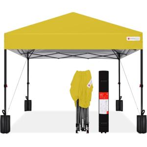 imageBest Choice Products 10x10ft Easy Pop Up Canopy wSide Wall 10 Pockets Portable Carrying Case 1Button Setup 4 Weight Bags  American FlagYellow
