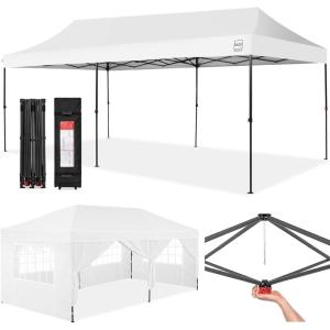 imageBest Choice Products 10x20 Party Tent Heavy Duty Waterproof Large Outdoor Event Easy Pop Up Canopy Shelter wSidewalls 1Button Setup Wheeled Case Weight Bags  WhiteWhite