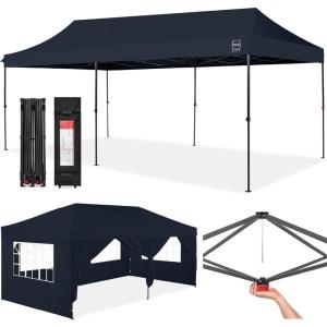 imageBest Choice Products 10x20 Party Tent Heavy Duty Waterproof Large Outdoor Event Easy Pop Up Canopy Shelter wSidewalls 1Button Setup Wheeled Case Weight Bags  WhiteNavy Blue