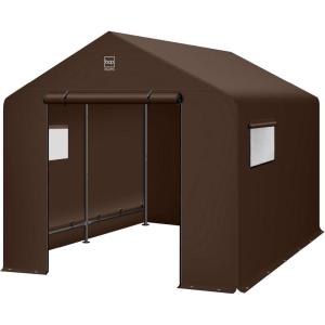 imageBest Choice Products 10x8ft Outdoor Storage Shed Carport Canopy Shelter Dual Doors ampamp Windows Metal Frame WeatherResistant Perfect for Storing Motorcycle Bike Garden Tools  GrayBrown