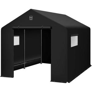 imageBest Choice Products 10x8ft Outdoor Storage Shed Carport Canopy Shelter Dual Doors ampamp Windows Metal Frame WeatherResistant Perfect for Storing Motorcycle Bike Garden Tools  GrayBlack