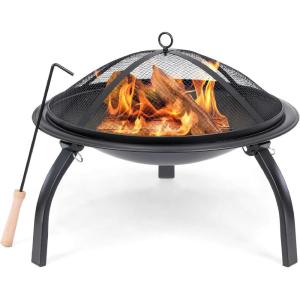 imageBest Choice Products 22in Steel Fire Pit Bowl Outdoor Portable Folding Firepit Small Wood Burning Bonfire Pit Camping BBQ Grill for Patio Backyard Outside wScreen Cover Log Grate Poker