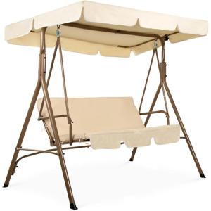 imageBest Choice Products 2Person Outdoor Patio Swing Chair Hanging Glider Porch Bench for Garden Poolside Backyard wConvertible Canopy Adjustable Shade Removable Cushions  BurgundyBeige