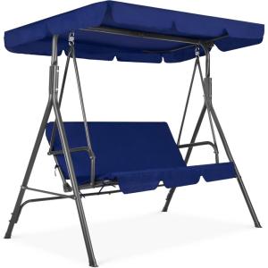 imageBest Choice Products 2Person Outdoor Patio Swing Chair Hanging Glider Porch Bench for Garden Poolside Backyard wConvertible Canopy Adjustable Shade Removable Cushions  BurgundyNavy Blue
