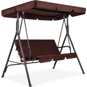 imageBest Choice Products 2Person Outdoor Patio Swing Chair Hanging Glider Porch Bench for Garden Poolside Backyard wConvertible Canopy Adjustable Shade Removable Cushions  BurgundyBrown