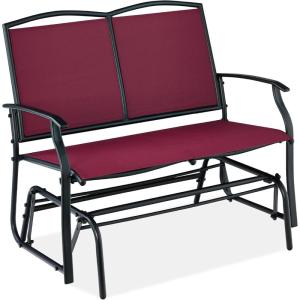 imageBest Choice Products 2Person Outdoor Patio Swing Glider Steel Bench Loveseat Rocker for Deck Porch wTextilene Fabric Steel Frame  Dark GrayBurgundyBlack