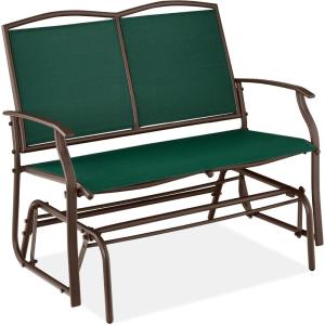 imageBest Choice Products 2Person Outdoor Patio Swing Glider Steel Bench Loveseat Rocker for Deck Porch wTextilene Fabric Steel Frame  Dark GrayForest GreenBrown