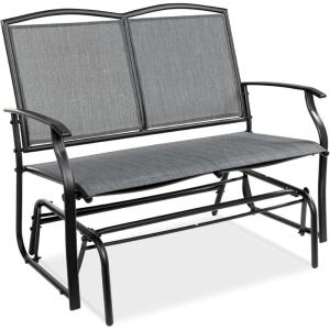 imageBest Choice Products 2Person Outdoor Patio Swing Glider Steel Bench Loveseat Rocker for Deck Porch wTextilene Fabric Steel Frame  Dark GrayGrey