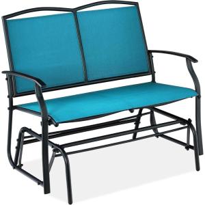 imageBest Choice Products 2Person Outdoor Patio Swing Glider Steel Bench Loveseat Rocker for Deck Porch wTextilene Fabric Steel Frame  Dark GrayPeacock BlueBlack