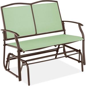 imageBest Choice Products 2Person Outdoor Patio Swing Glider Steel Bench Loveseat Rocker for Deck Porch wTextilene Fabric Steel Frame  Dark GraySage GreenBrown