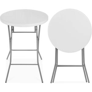 imageBest Choice Products 32in Bar Height Folding Table Round Indoor Outdoor Accessory for Patio Backyard Dining Room Events wThick Table Top Metal Frame Locking Legs 330lb Weight Capacity  WhiteWhite