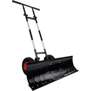 imageBest Choice Products 36in Heavy Duty Steel Snow Shovel Pusher for Driveway wWheels Adjustable Handle Angled Blade Efficient Snow Removal Back Saver Snow Plow with Safety Reflective Tape  Black