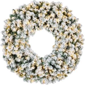 imageBest Choice Products 36in Large Flocked Artificial PreLit Fir Christmas Wreath Holiday Accent Decoration w 150 2in1 LED Lights 300 PVC Tips30in