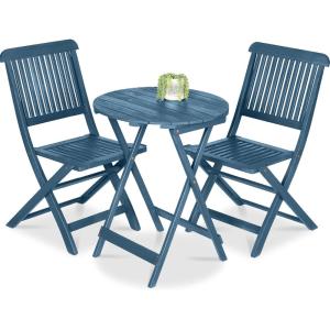 imageBest Choice Products 3Piece Acacia Wood Bistro Set Folding Patio Furniture for Backyard Balcony Deck w 2 Chairs Round Coffee Table Teak Finish  RubySlate Blue