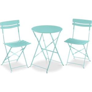 imageBest Choice Products 3Piece Bistro Set Space Saving Folding Design Solid Steel Outdoor Patio Furniture Set w 2 Chairs Bistro Table  SageAqua Blue