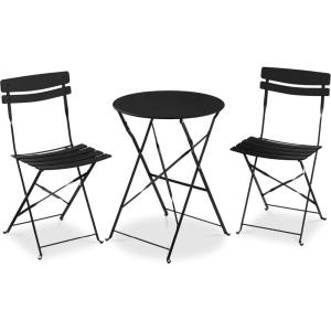 imageBest Choice Products 3Piece Bistro Set Space Saving Folding Design Solid Steel Outdoor Patio Furniture Set w 2 Chairs Bistro Table  SageBlack
