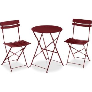 imageBest Choice Products 3Piece Bistro Set Space Saving Folding Design Solid Steel Outdoor Patio Furniture Set w 2 Chairs Bistro Table  SageBurgundy