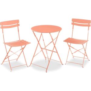 imageBest Choice Products 3Piece Bistro Set Space Saving Folding Design Solid Steel Outdoor Patio Furniture Set w 2 Chairs Bistro Table  SageCoral